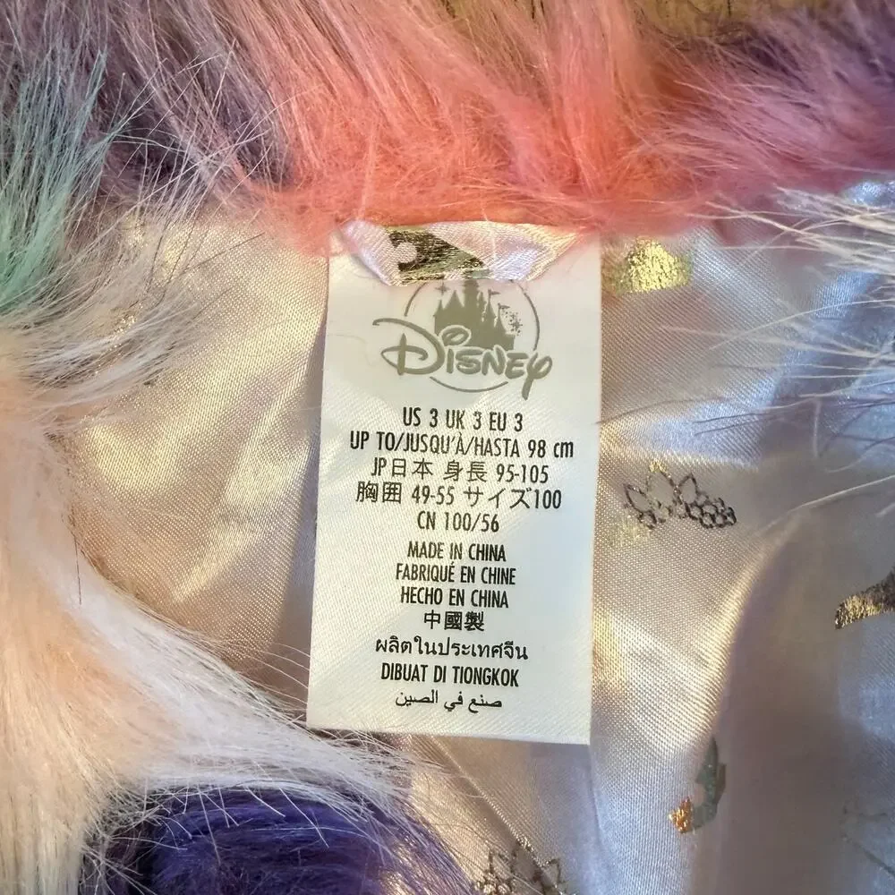 Disney Princess Faux Fur Jacket Cropped Colorful Pink Purple Teal Girls US 3